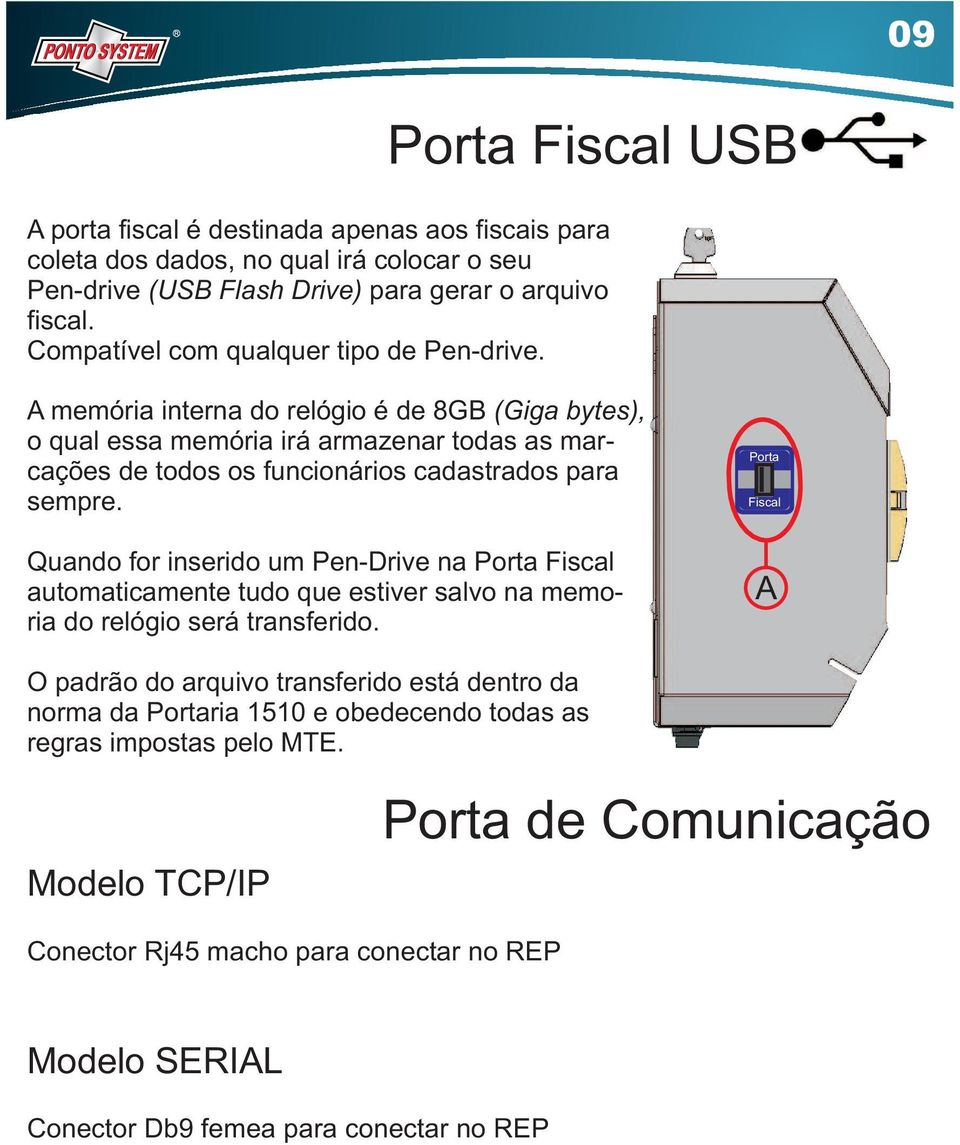 A memória interna do relógio é de 8GB (Giga bytes), o qual essa memória irá armazenar todas as marcações de todos os funcionários cadastrados para sempre.