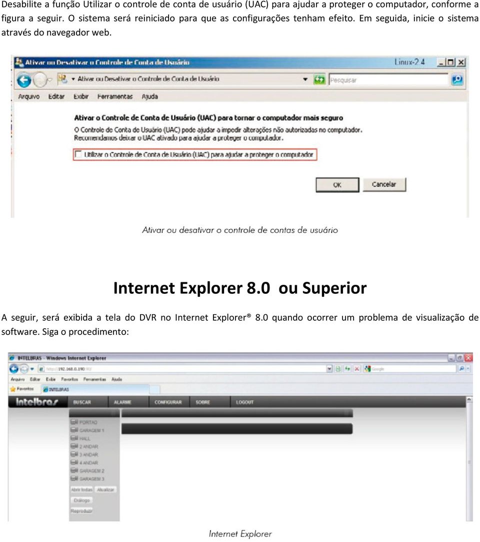 Em seguida, inicie o sistema através do navegador web. Internet Explorer 8.