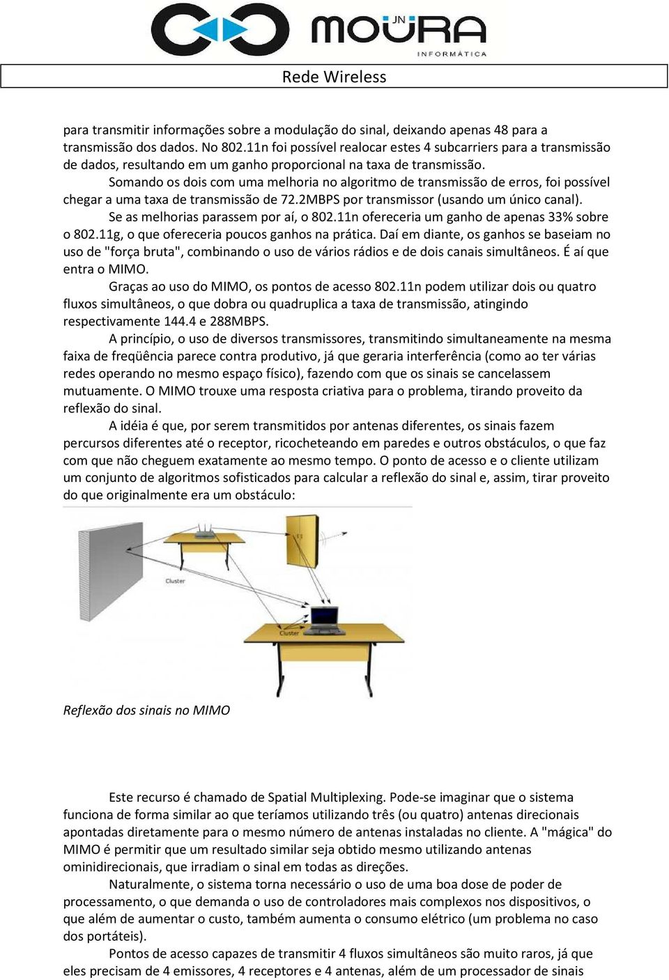 Somando os dois com uma melhoria no algoritmo de transmissão de erros, foi possível chegar a uma taxa de transmissão de 72.2MBPS por transmissor (usando um único canal).