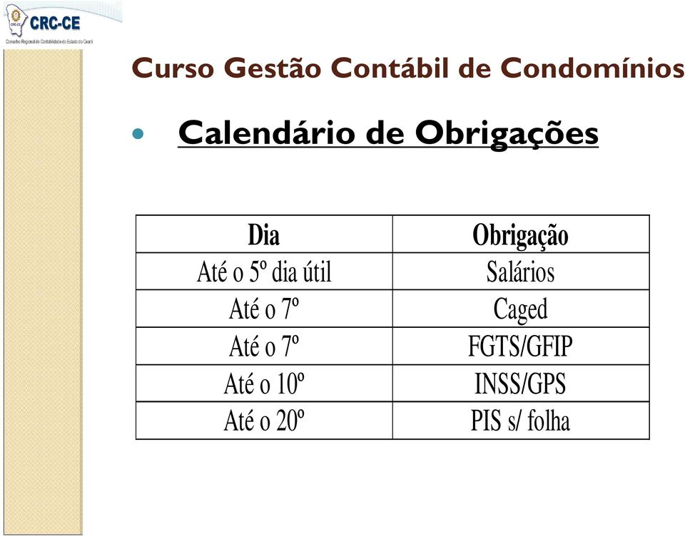 10º Até o 20º Obrigação Salários