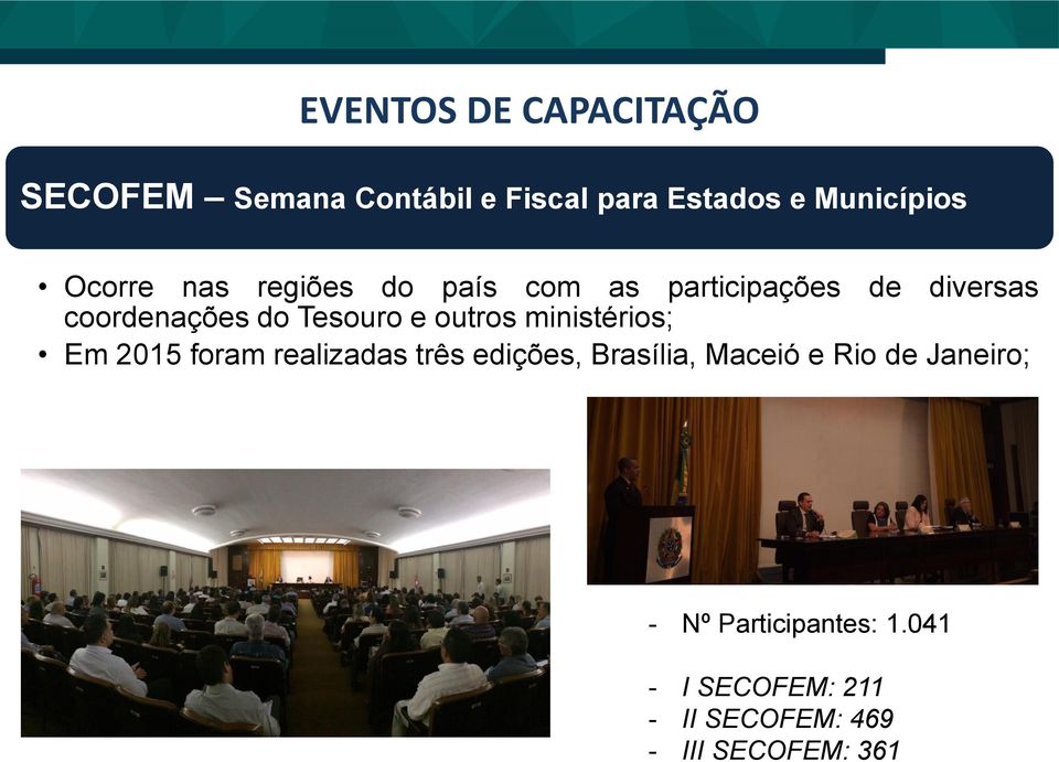 outros ministérios; Em 2015 foram realizadas três edições, Brasília, Maceió e Rio de