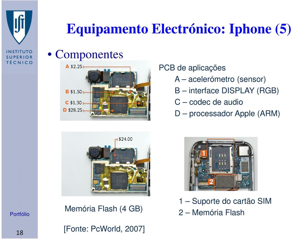 processador Apple (ARM) A - acelerómetro (sensor) 18 Memória Flash