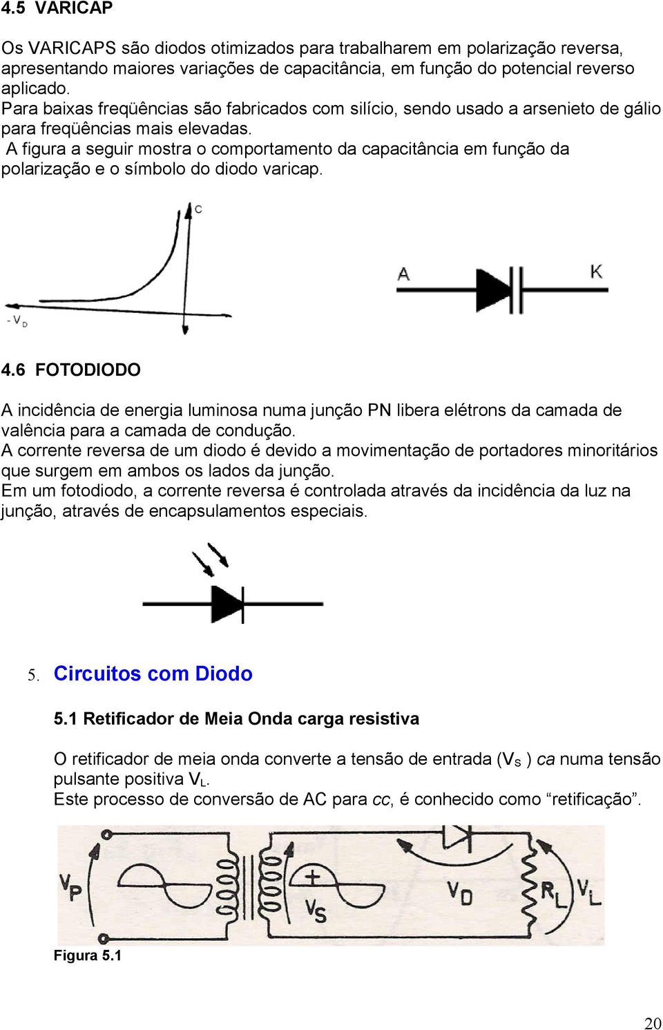 A figura a seguir mostra o comportamento da capacitância em função da polarização e o símbolo do diodo varicap. 4.