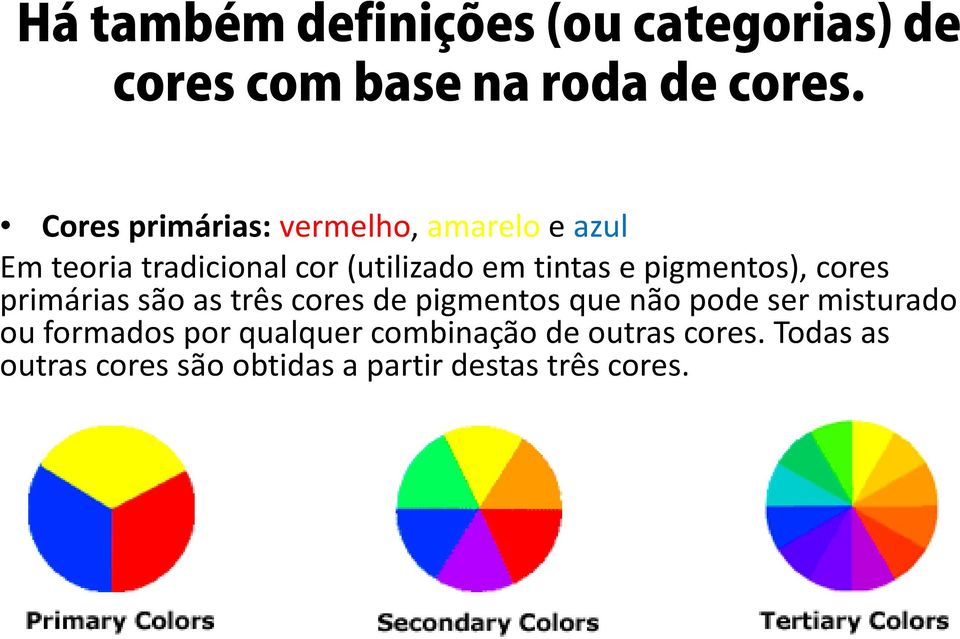 pigmentos), cores primárias são as três cores de pigmentos que não pode ser misturado ou