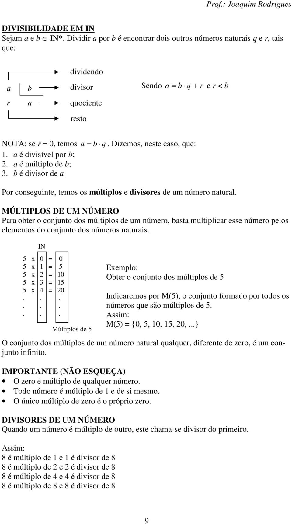 MÚLTIPLOS DE UM NÚMERO Para obter o conjunto dos múltiplos de um número, basta multiplicar esse número pelos elementos do conjunto dos números naturais. IN x 0 0 x x 0 x x 4 0.