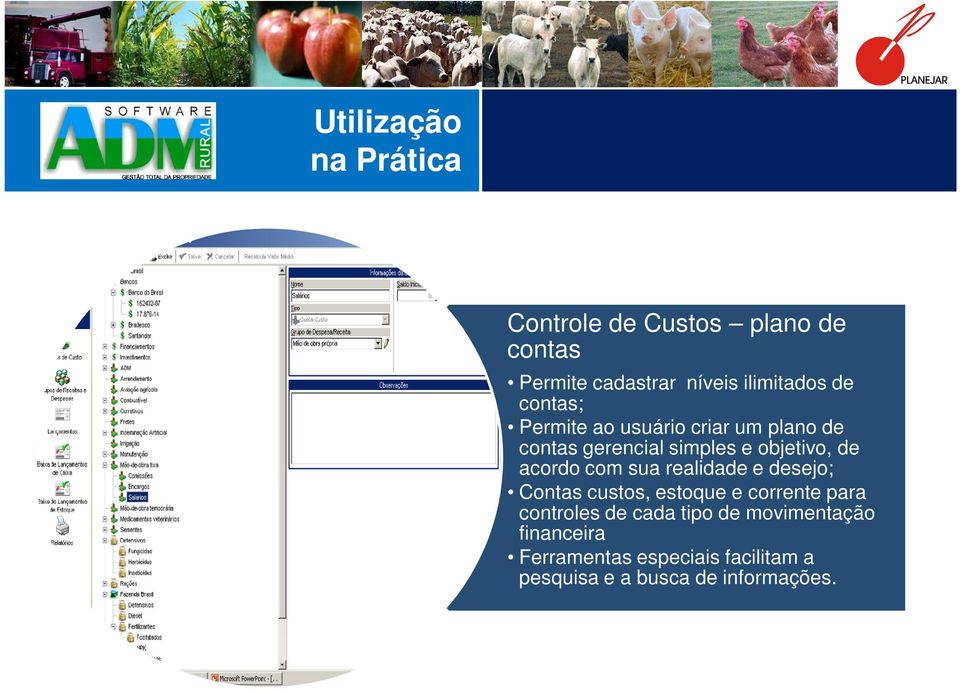 sua realidade e desejo; Contas custos, estoque e corrente para controles de cada tipo