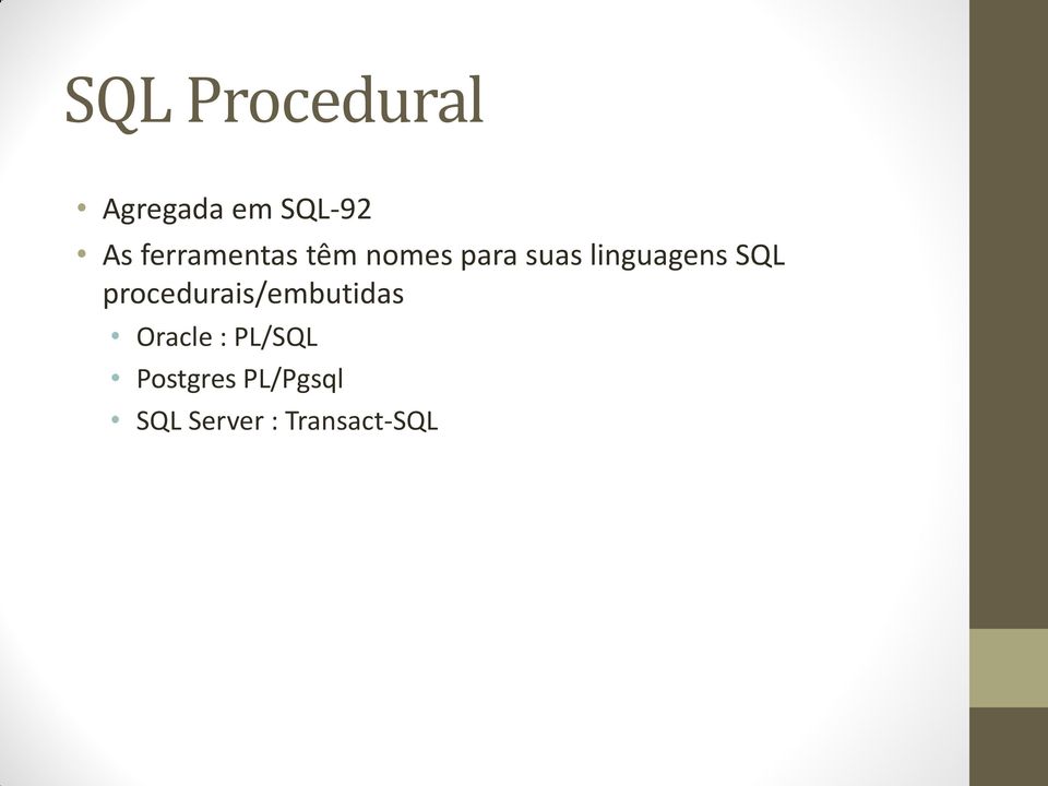 linguagens SQL procedurais/embutidas