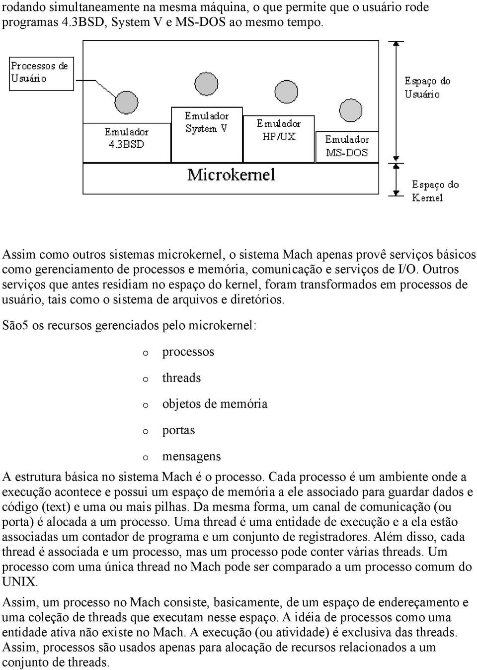 Outrs serviçs que antes residiam n espaç d kernel, fram transfrmads em prcesss de usuári, tais cm sistema de arquivs e diretóris.