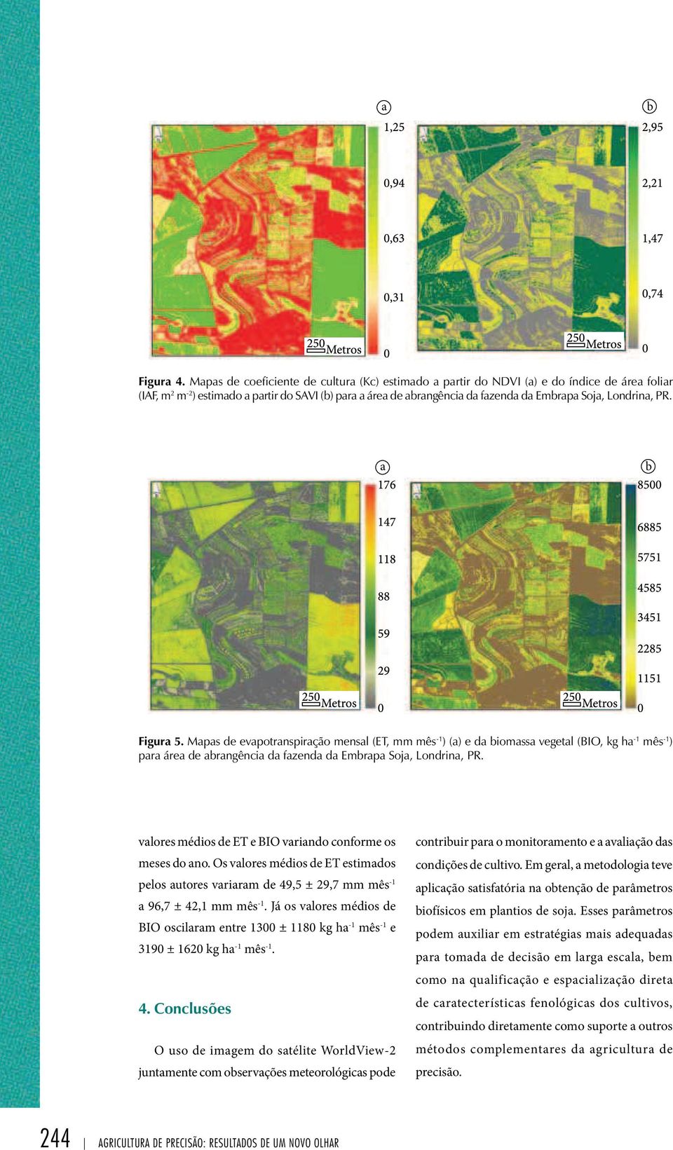Londrina, PR. a b Figura 5. Mapas de evapotranspiração mensal (ET, mm mês -1 ) (a) e da biomassa vegetal (BIO, kg ha -1 mês -1 ) para área de abrangência da fazenda da Embrapa Soja, Londrina, PR.