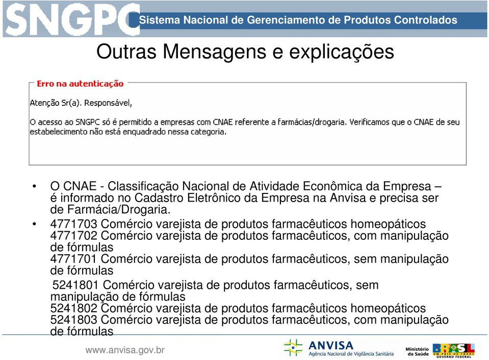 4771703 Comércio varejista de produtos farmacêuticos homeopáticos 4771702 Comércio varejista de produtos farmacêuticos, com manipulação de fórmulas 4771701