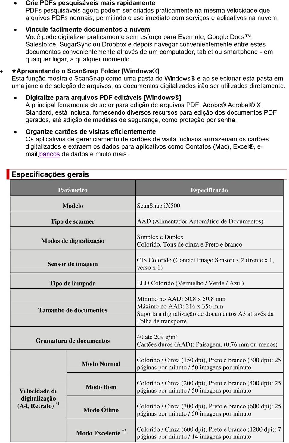 Vincule facilmente documentos à nuvem Você pode digitalizar praticamente sem esforço para Evernote, Google Docs, Salesforce, SugarSync ou Dropbox e depois navegar convenientemente entre estes