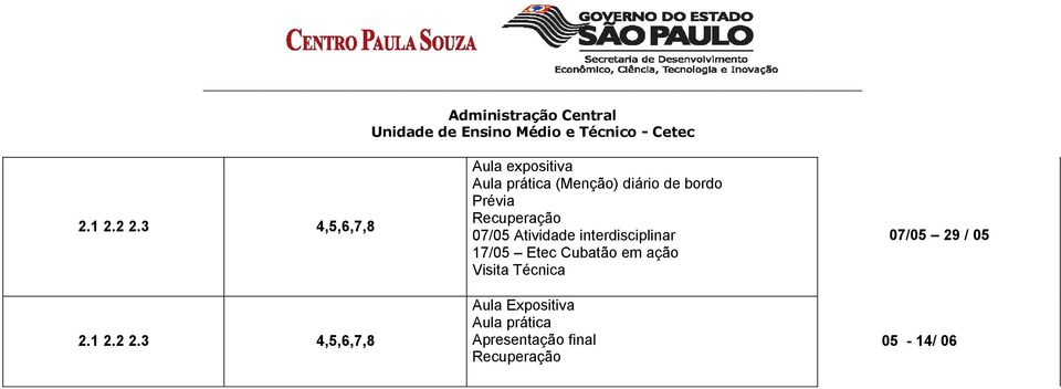 de bordo Prévia Recuperação 07/05 Atividade interdisciplinar 17/05