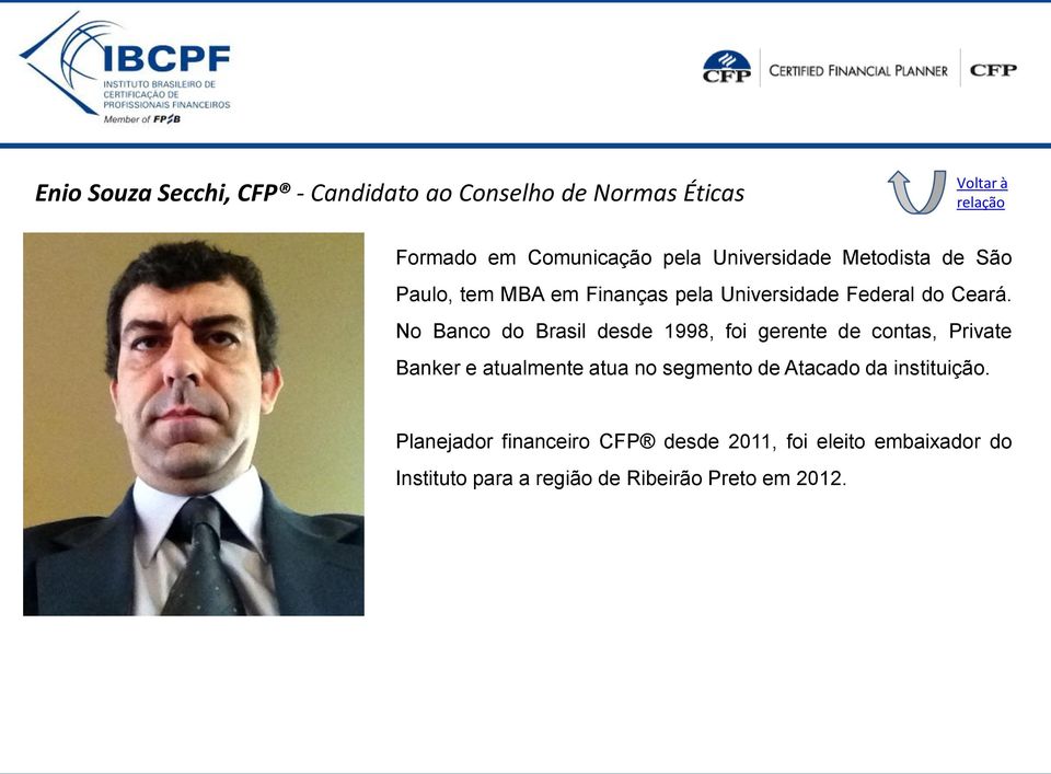 No Banco do Brasil desde 1998, foi gerente de contas, Private Banker e atualmente atua no segmento de