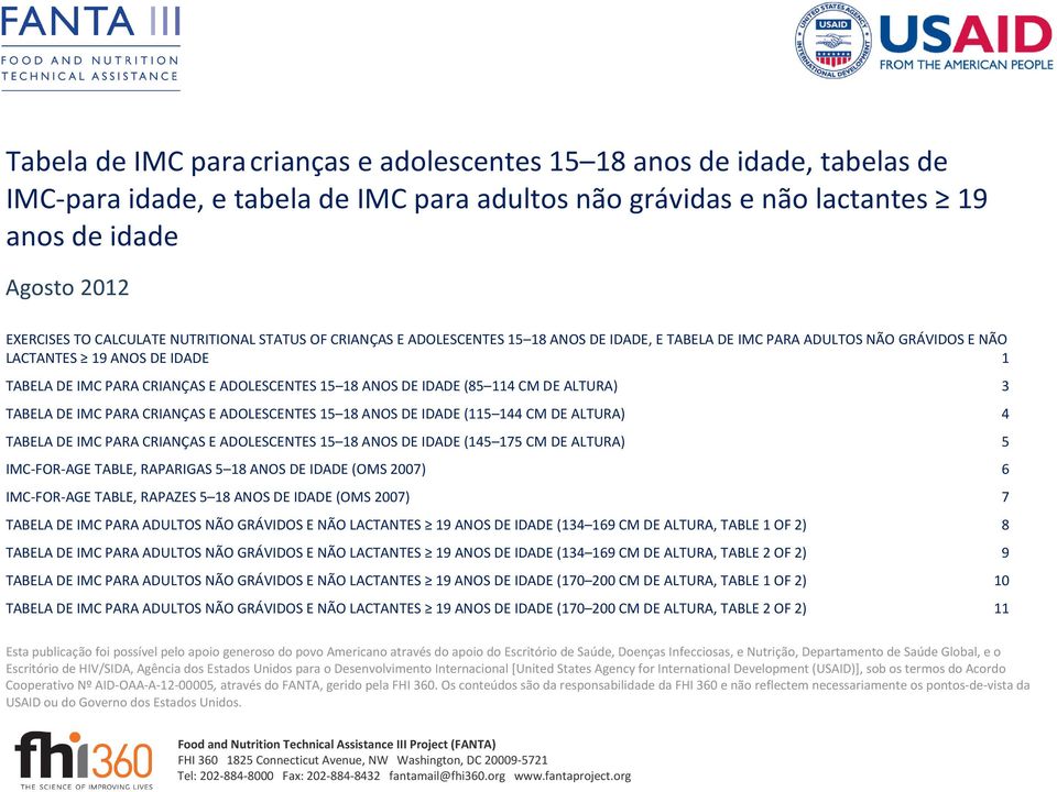 18 ANOS DE IDADE (85 114 CM DE ALTURA) 3 TABELA DE IMC PARA CRIANÇAS E ADOLESCENTES 15 18 ANOS DE IDADE (115 144 CM DE ALTURA) 4 TABELA DE IMC PARA CRIANÇAS E ADOLESCENTES 15 18 ANOS DE IDADE (145