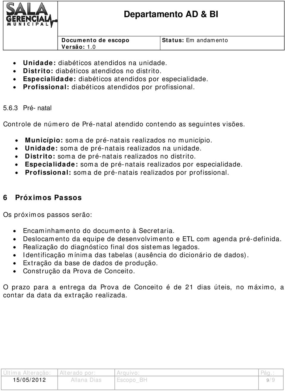 Distrito: soma de pré-natais realizados no distrito. Especialidade: soma de pré-natais realizados por especialidade. Profissional: soma de pré-natais realizados por profissional.