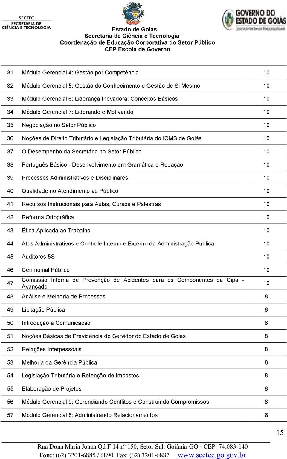 38 Português Básico - Desenvolvimento em Gramática e Redação 10 39 Processos Administrativos e Disciplinares 10 40 Qualidade no Atendimento ao Público 10 41 Recursos Instrucionais para Aulas, Cursos