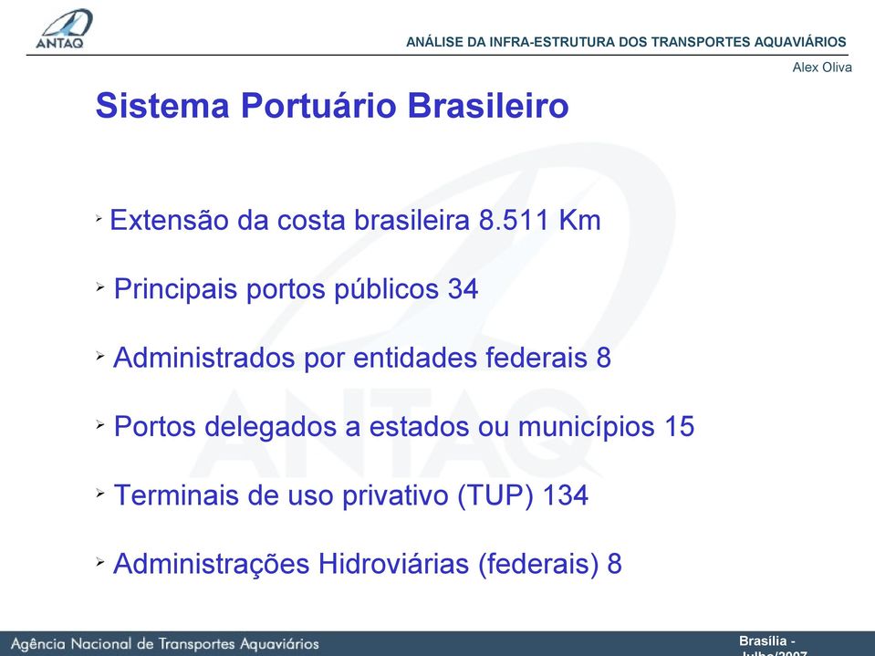 federais 8 Portos delegados a estados ou municípios 15 Terminais