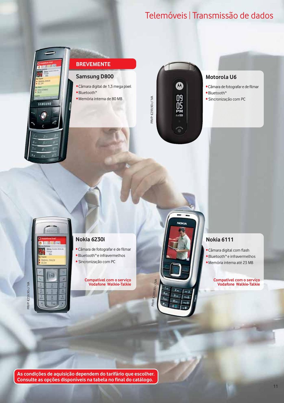 digital com flash Bluetooth e infravermelhos Memória interna até 23 MB PRVP: 259,90 c/ IVA Compatível com o serviço Vodafone Walkie-Talkie PRVP: 289,90 c/ IVA
