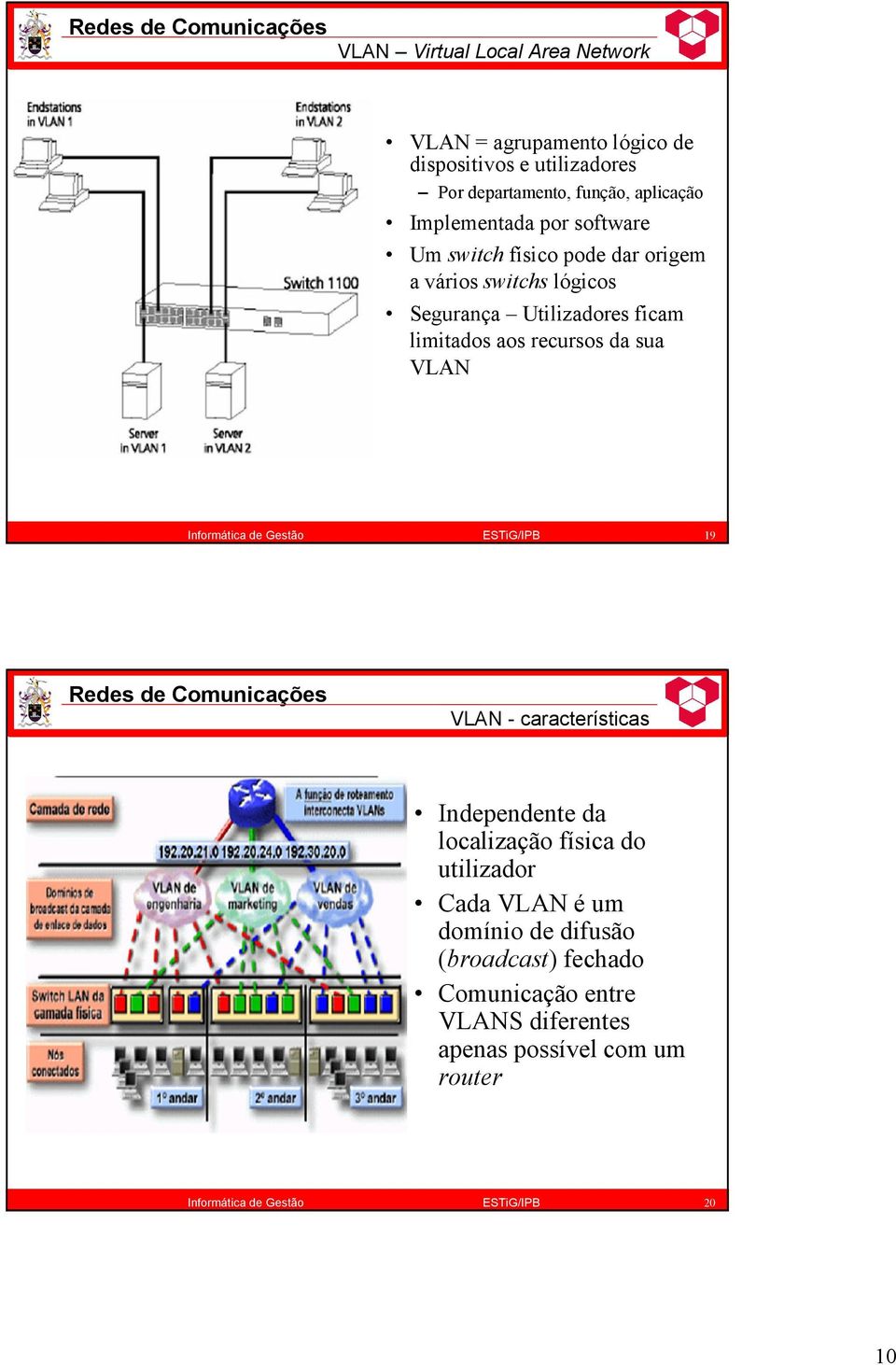ficam limitados aos recursos da sua VLAN 19 VLAN - características Independente da localização física do utilizador
