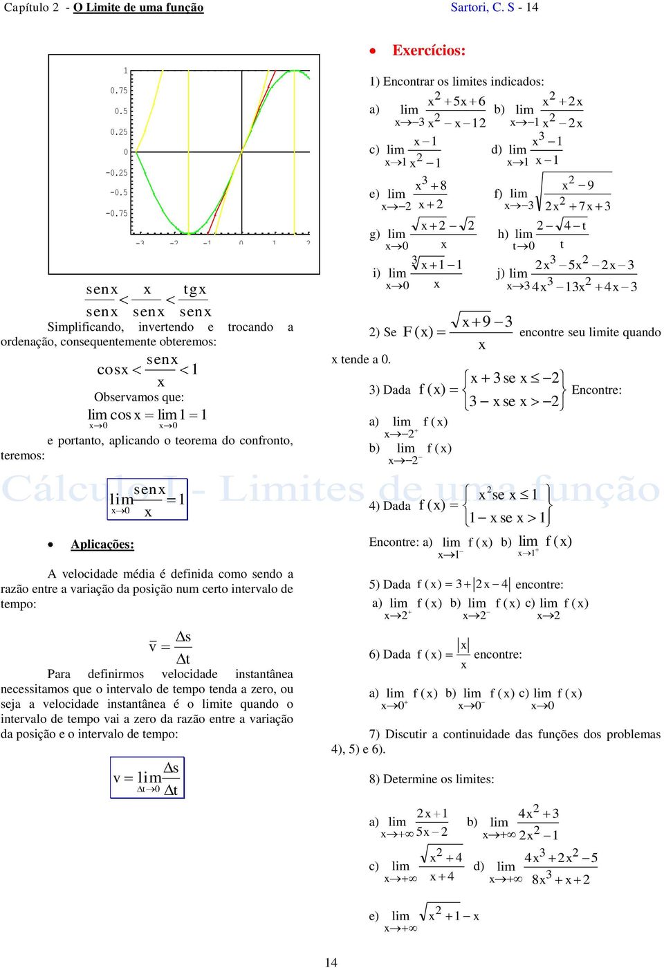 ) Dd t h) t t 5 j) 9 F( ) encontre seu ite qundo ) f ( ) ) f ( ) se f ( ) Encontre: se sen Aplicções: A velocidde médi é definid como sendo rzão entre vrição d posição num certo intervlo de tempo: Pr