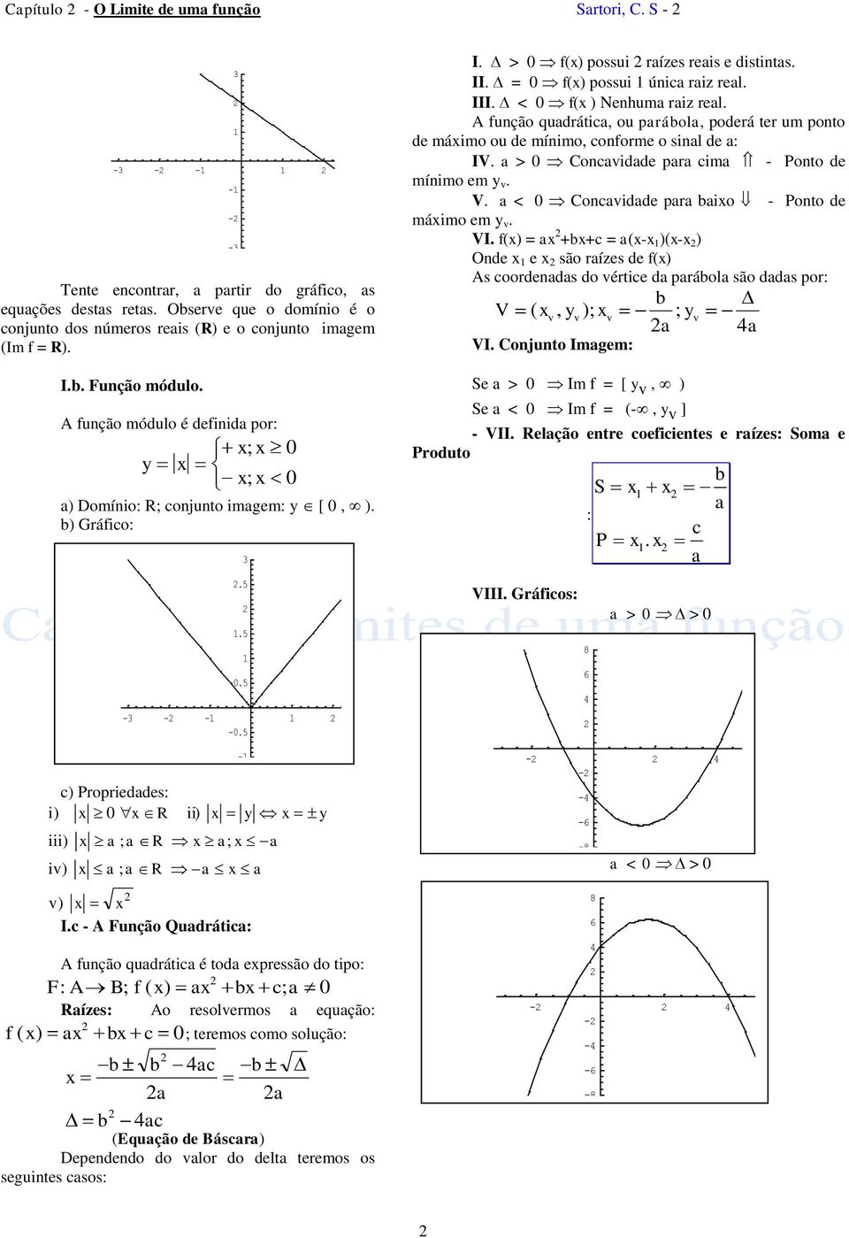 < f( ) Nenhum riz rel. A função qudrátic, ou práol, poderá ter um ponto de máimo ou de mínimo, conforme o sinl de : IV. > Concvidde pr cim - Ponto de mínimo em v. V.