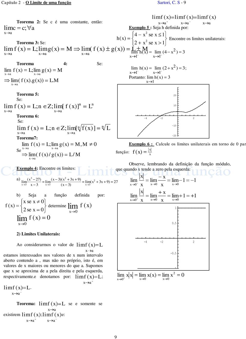 por: se f ( ) determine se f ( ) ) Limites Unilteris: f ( ) f ( ) f ( ) f ( ) Eemplo 5 : Sej h definid por: se h ( ) Encontre os ites unilteris: se função: ( ) ( ) h( ) ( ) ; Portnto: h( ) Eemplo 6 :