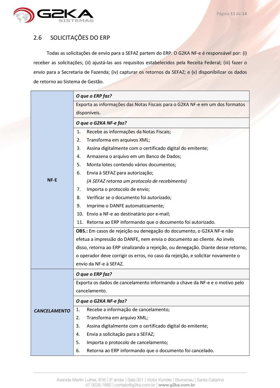 retornos da SEFAZ; e (v) disponibilizar os dados de retorno ao Sistema de Gestão. O que o ERP faz? Exporta as informações das Notas Fiscais para o G2KA NF-e em um dos formatos disponíveis.