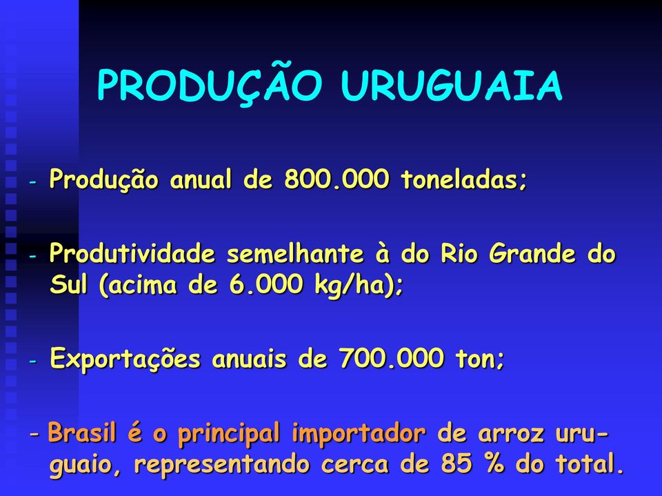 (acima de 6.000 kg/ha); - Exportações anuais de 700.