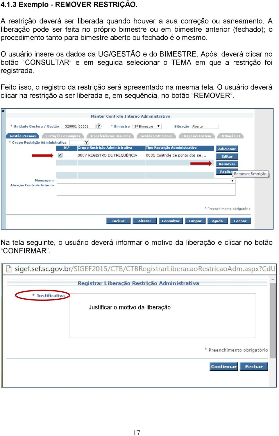 O usuário insere os dados da UG/GESTÃO e do BIMESTRE. Após, deverá clicar no botão CONSULTAR e em seguida selecionar o TEMA em que a restrição foi registrada.