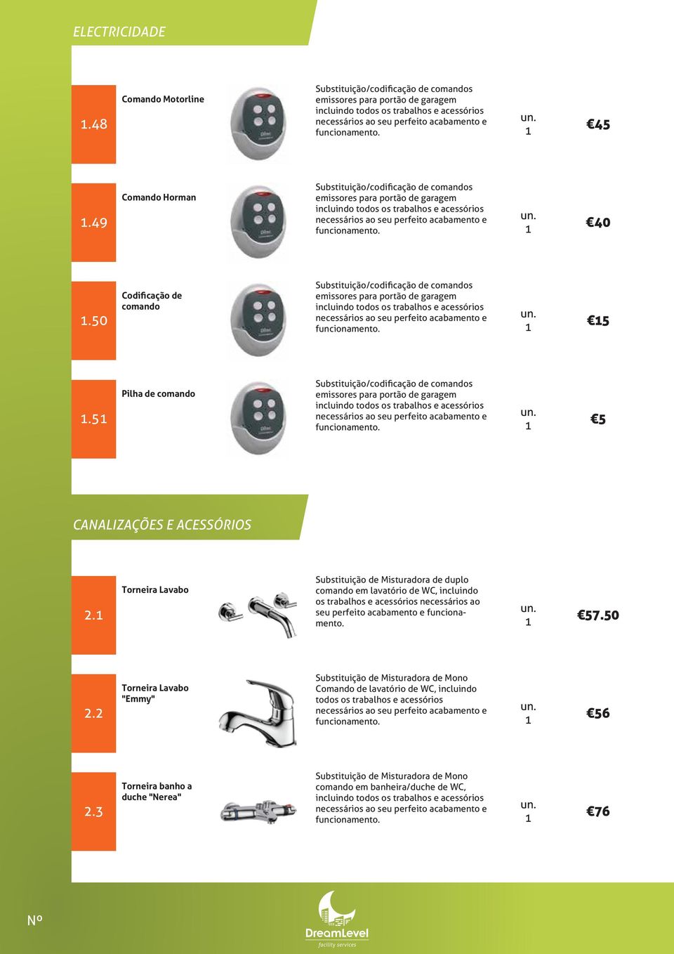 5 Pilha de comando Substituição/codificação de comandos emissores para portão de garagem 5 CANALIZAÇÕES E ACESSÓRIOS 2.