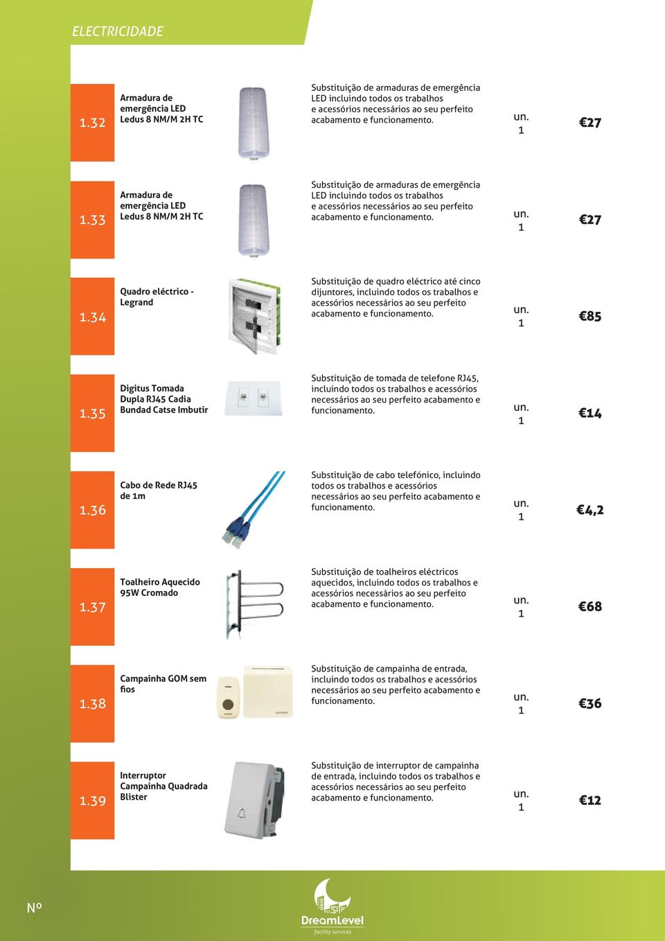 34 Quadro eléctrico - Legrand Substituição de quadro eléctrico até cinco dijuntores, incluindo todos os trabalhos e acabamento e 85.