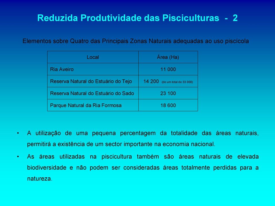 600 A utilização de uma pequena percentagem da totalidade das áreas naturais, permitirá a existência de um sector importante na economia nacional.