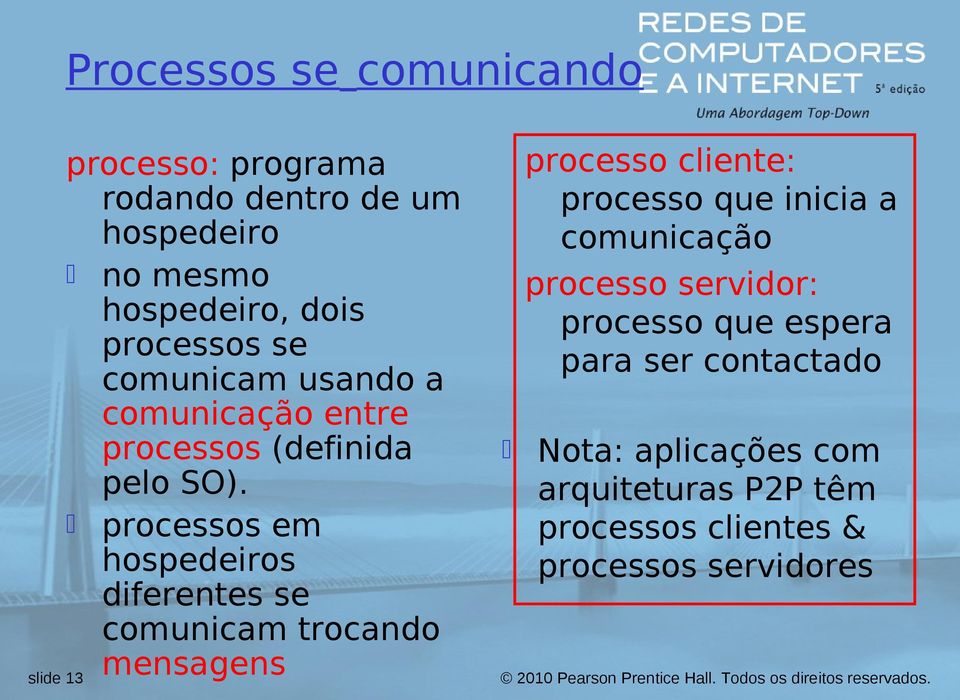 processos em hospedeiros diferentes se comunicam trocando mensagens processo cliente: processo que inicia a