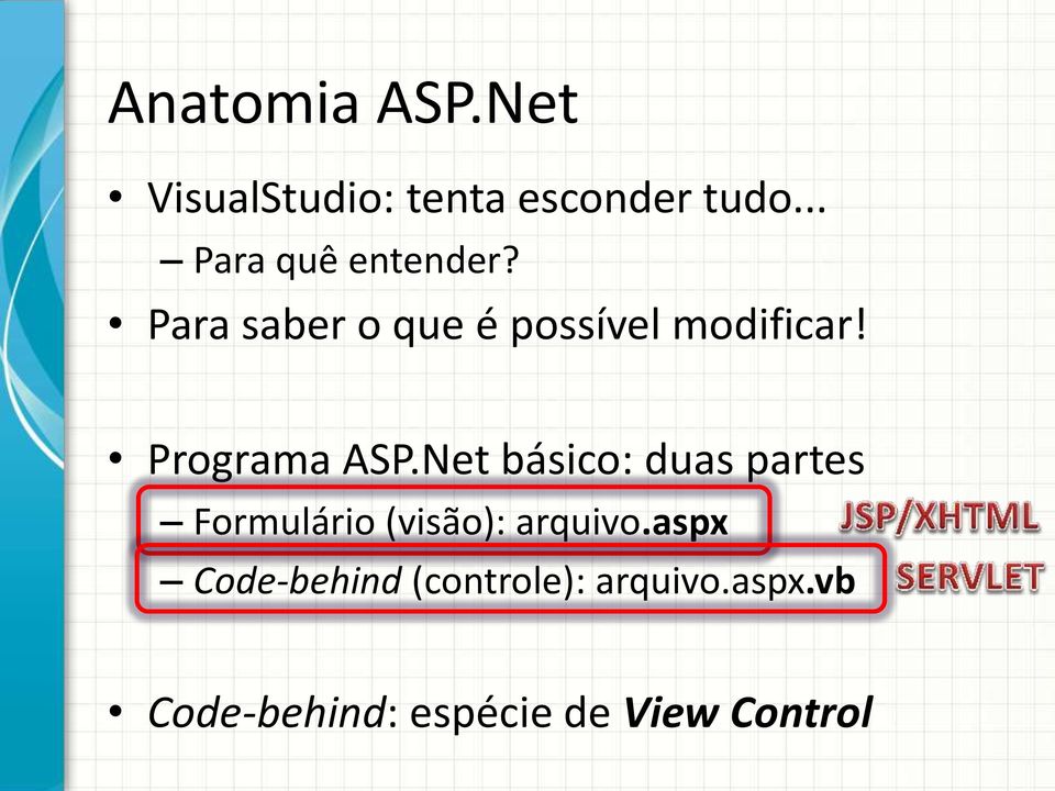 Programa ASP.Net básico: duas partes Formulário (visão): arquivo.