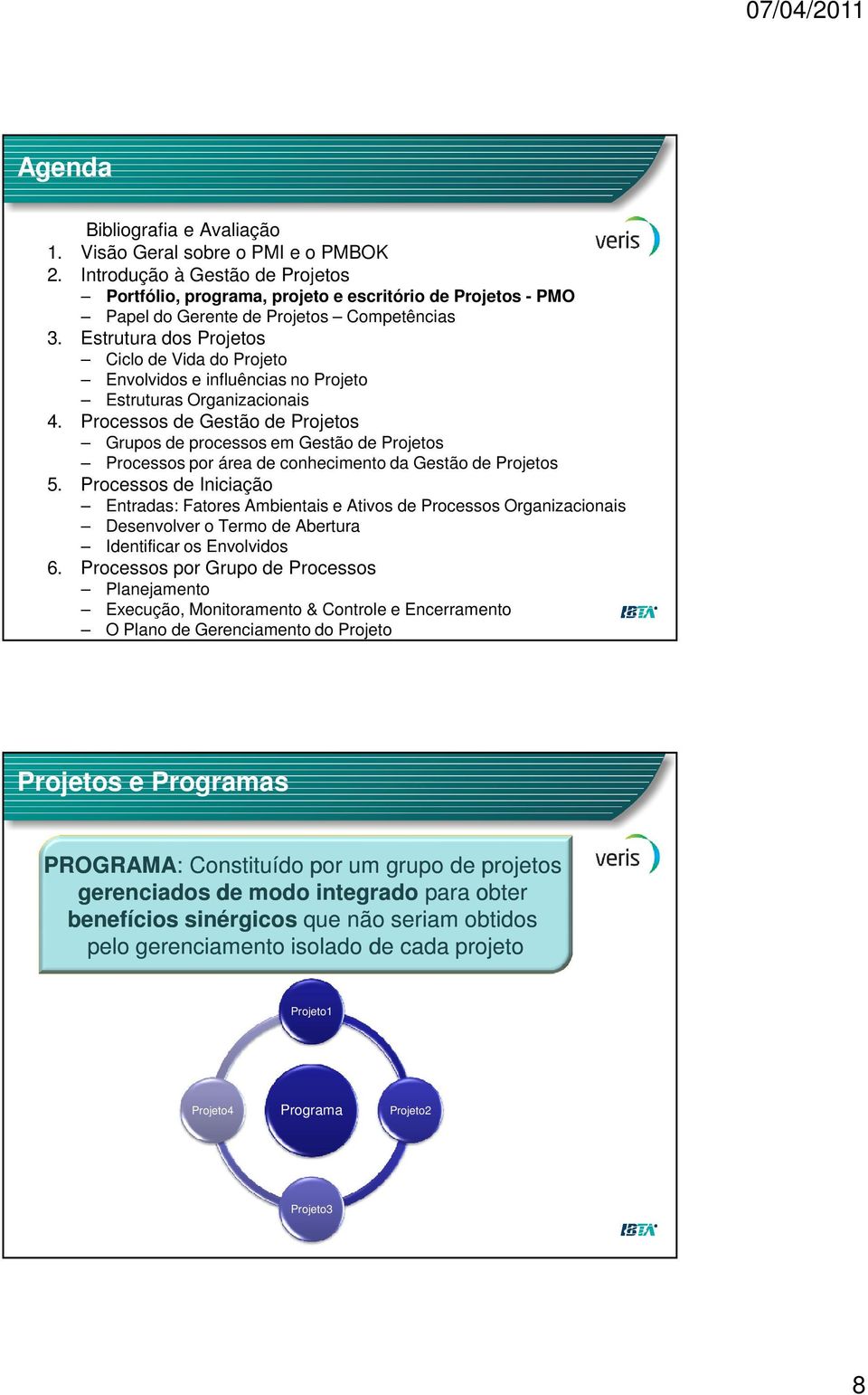 Estrutura dos Projetos Ciclo de Vida do Projeto Envolvidos e influências no Projeto Estruturas Organizacionais 4.