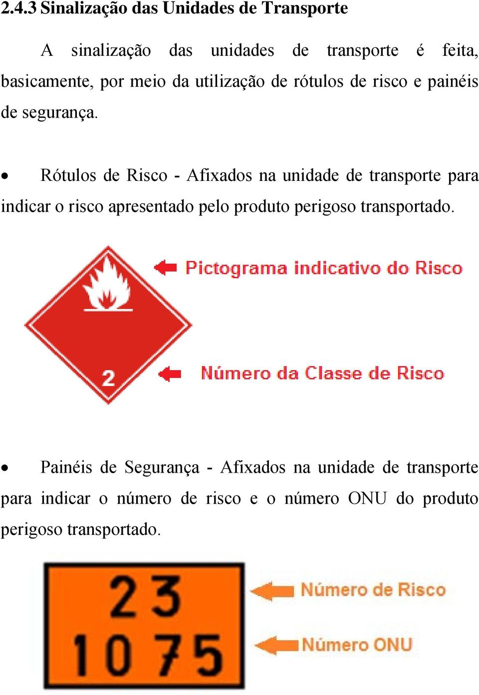 Rótulos de Risco - Afixados na unidade de transporte para indicar o risco apresentado pelo produto perigoso