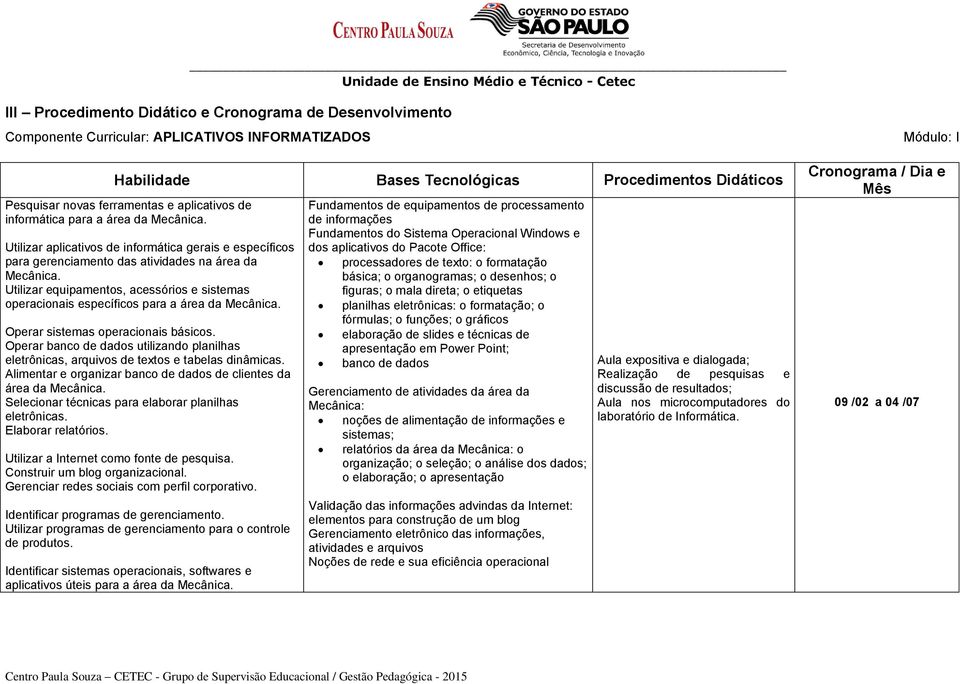 Utilizar equipamentos, acessórios e sistemas operacionais específicos para a área da Mecânica. Operar sistemas operacionais básicos.