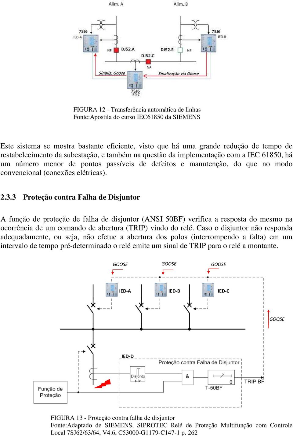 3 Proteção contra Falha de Disjuntor A função de proteção de falha de disjuntor (ANSI 50BF) verifica a resposta do mesmo na ocorrência de um comando de abertura (TRIP) vindo do relé.