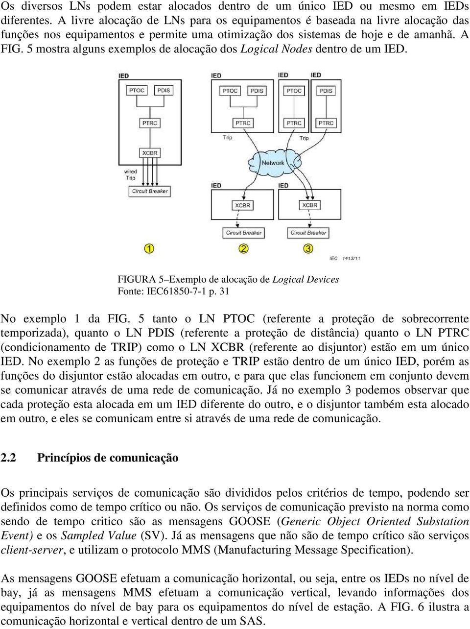 5 mostra alguns exemplos de alocação dos Logical Nodes dentro de um IED. FIGURA 5 Exemplo de alocação de Logical Devices Fonte: IEC61850-7-1 p. 31 No exemplo 1 da FIG.