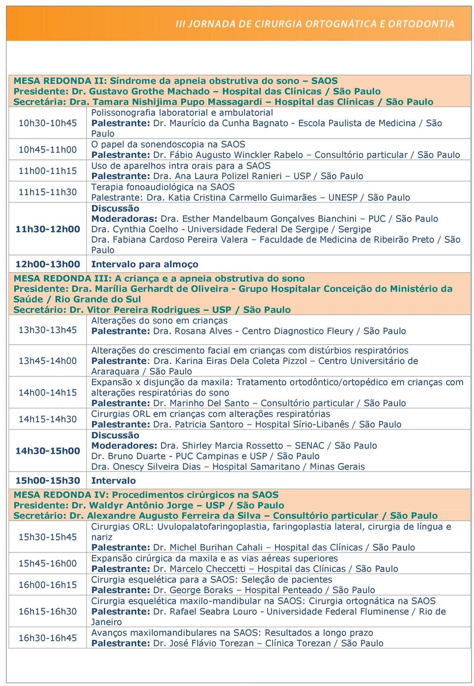 Maurício da Cunha Bagnato - Escola Paulista de Medicina / São Paulo O papel da sonendoscopia na SAOS 10h45-11h00 Palestrante: Dr.
