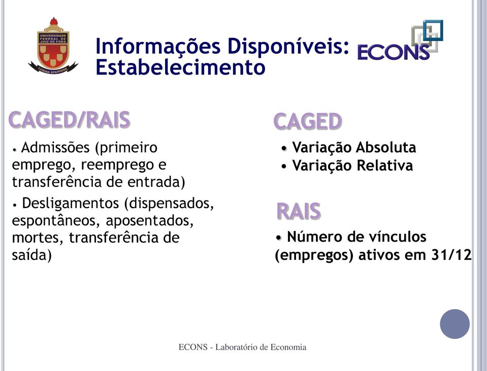 espontâneos, aposentados, mortes, transferência de saída) CAGED Variação