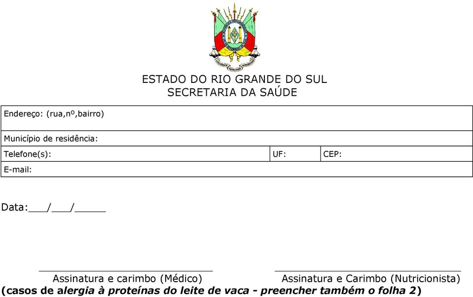 carimbo (Médico) Assinatura e Carimbo (Nutricionista)