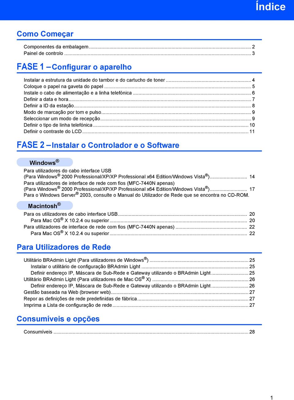 .. 9 Seleccionar um modo de recepção... 9 Definir o tipo de linha telefónica... 10 Definir o contraste do LCD.