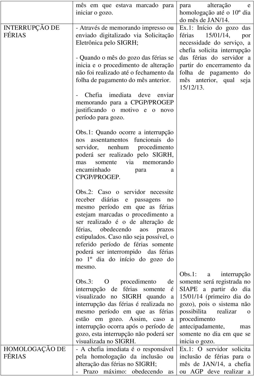 fechamento da folha de pagamento do mês anterior. - Chefia imediata deve enviar memorando para a CPGP/PROGEP justificando o motivo e o novo período para gozo. Obs.