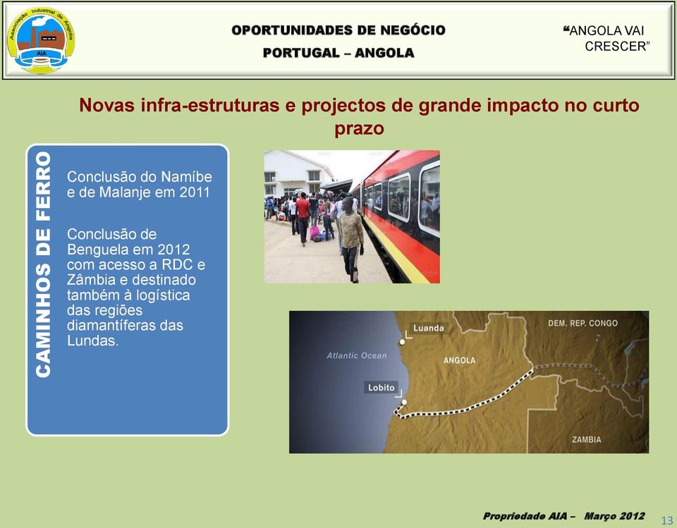 Malanje em 2011 Conclusão de Benguela em 2012 com acesso a RDC e