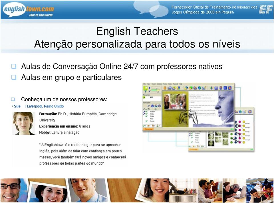 24/7 com professores nativos Aulas em grupo