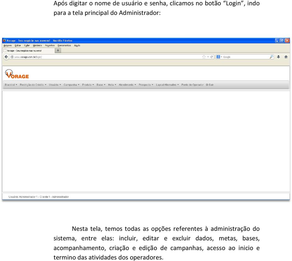 administração do sistema, entre elas: incluir, editar e excluir dados, metas, bases,