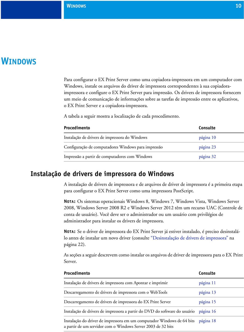 Os drivers de impressora fornecem um meio de comunicação de informações sobre as tarefas de impressão entre os aplicativos, o EX Print Server e a copiadora-impressora.