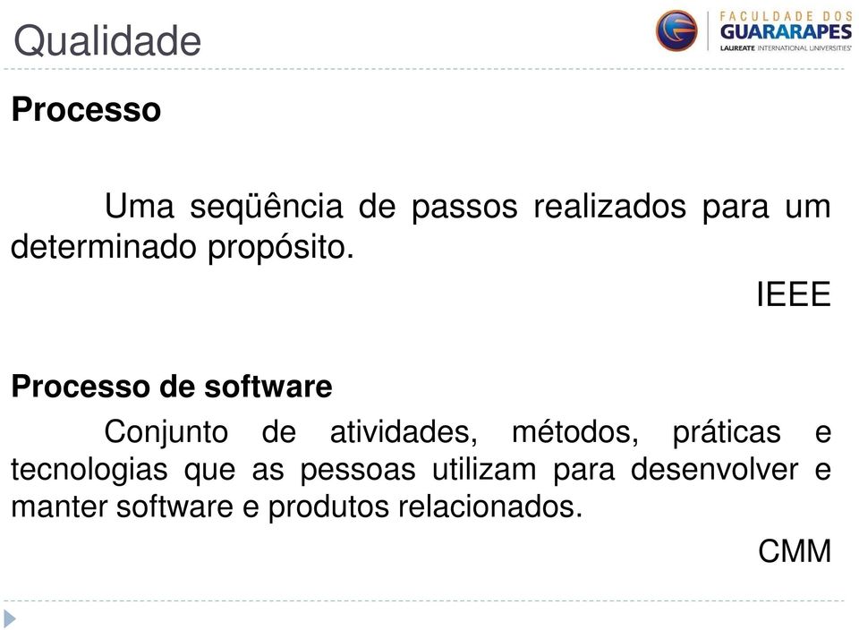 IEEE Processo de software Conjunto de atividades, métodos,