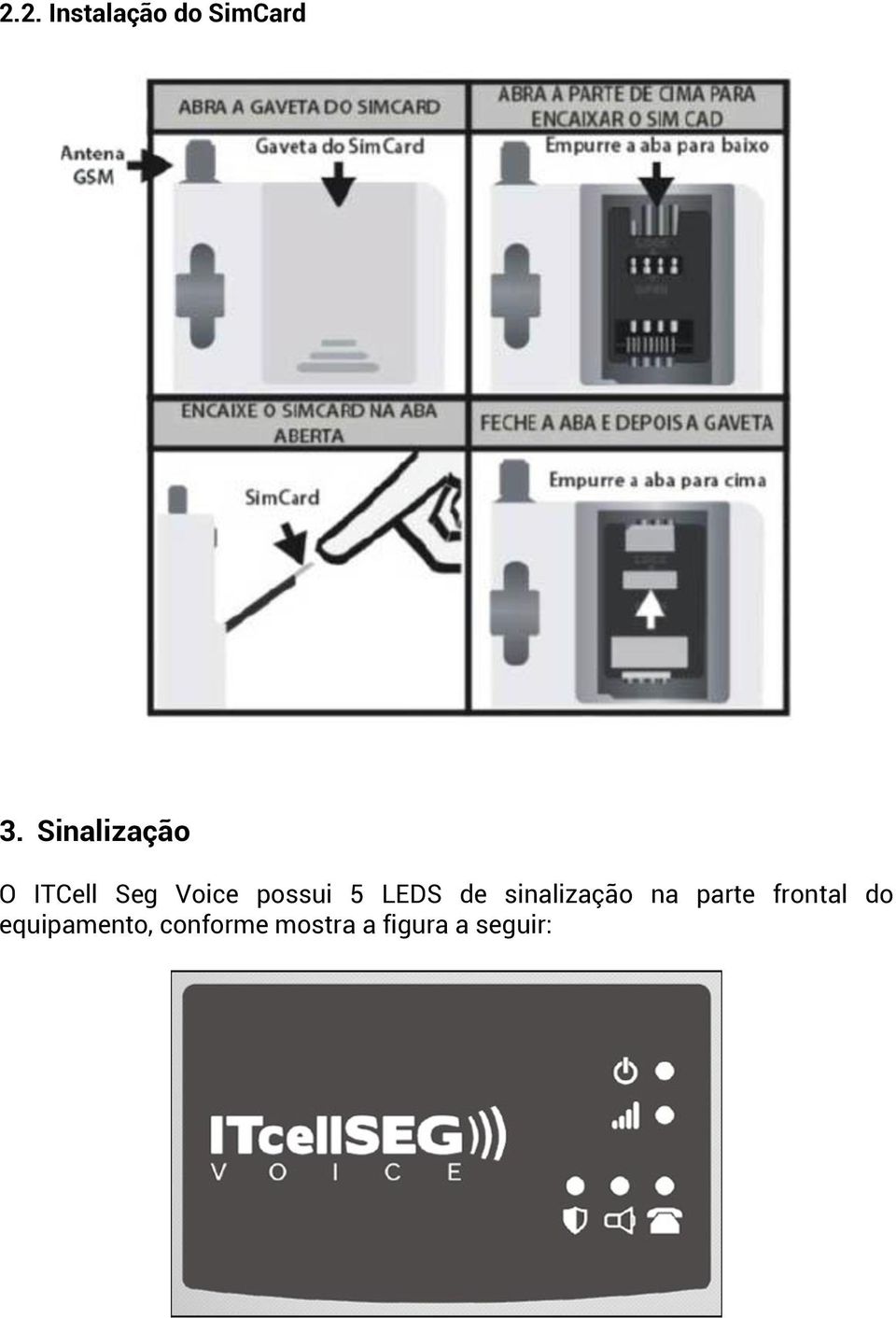 LEDS de sinalização na parte frontal do